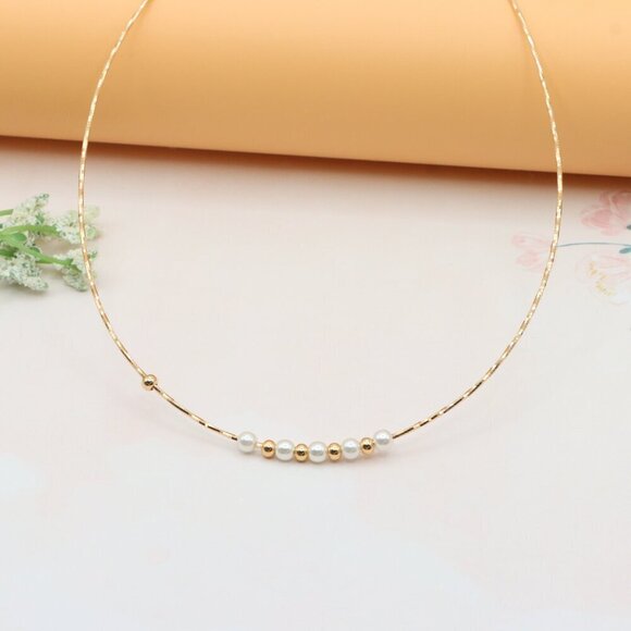 Elegant Rose Gold Beaded Necklace with Pearl & Adjustable Length, XPNL0288 - Picture 1 of 12